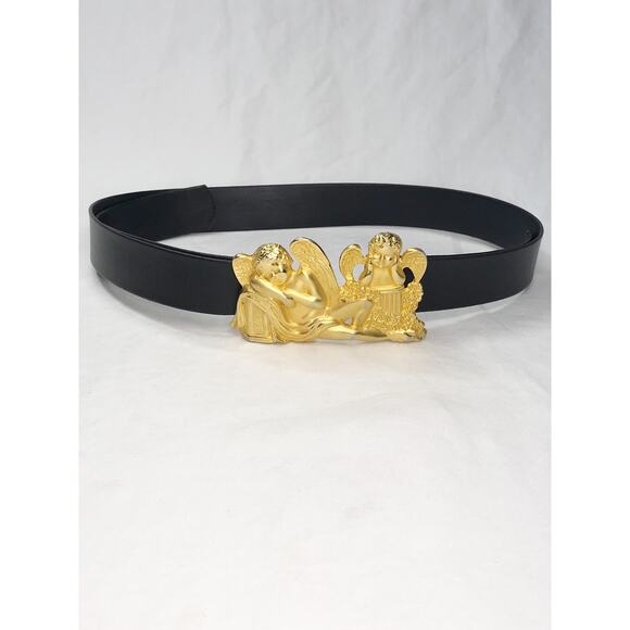 VTG Doreen Ryan Signed Angel Cherubs Belt Brushed Gold Tone 4” Buckle Oversized main image 6